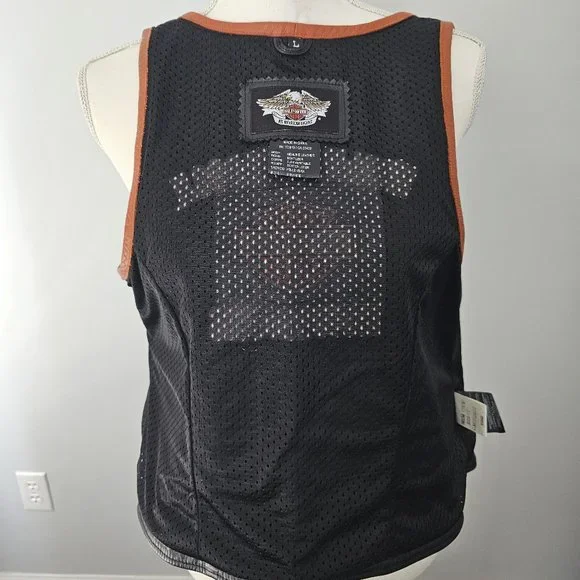 HARLEY DAVIDSON black VEST motorcycle GENUINE LEATHER pockets ZIPPER biker ORANG - Picture 11 of 15